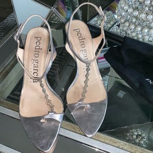 Pedro Garcia Silver Crystal Embellished Sandal 39
